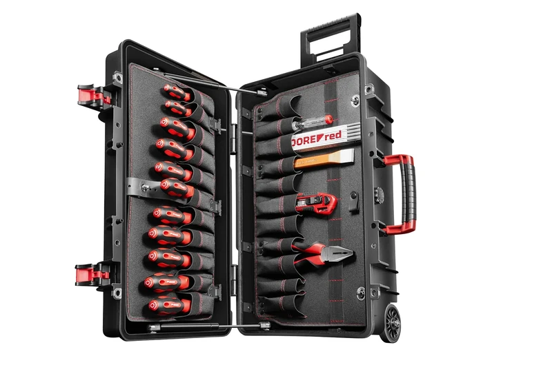 GEDOREred Meister R21902124 Tool Trolley XXL 124 Piece Tool Assortment in Very Robust Plastic Case with Gas Lift Springs