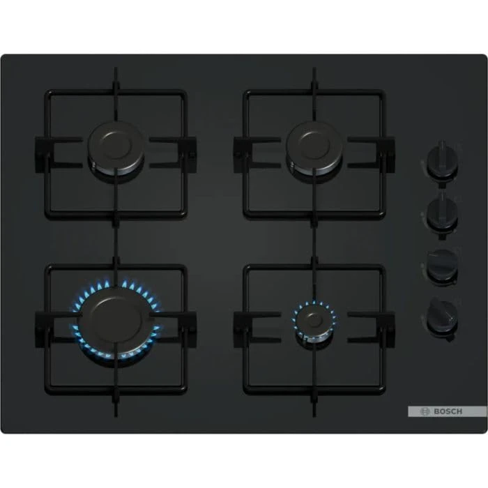 Bosch POP6B6K30, Series 2, Gas Hob, 4 Burns, 60 cm, Black Tempered Glass