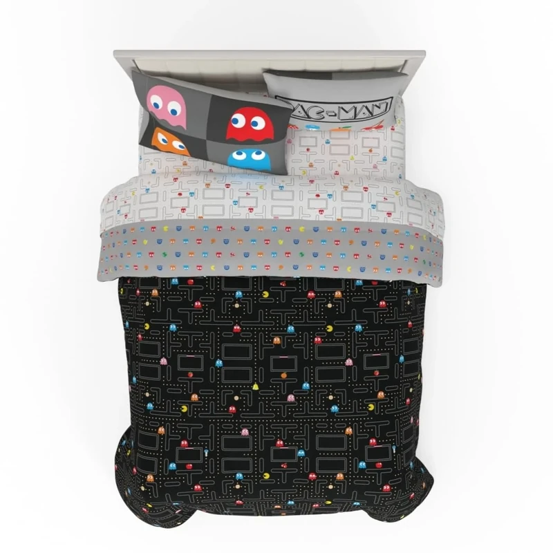 Franco Pac-Man Gaming Bedding 7 Piece Super Soft Cozy Reversible Comforter and Sheet Set with Sham, Full, (Officially Licensed Product)