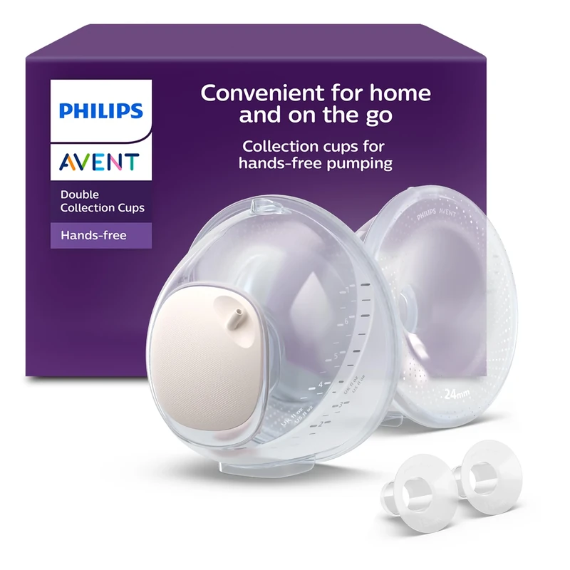 Philips Avent Hands-Free Double Collection Cups, Ultra-Light & Transparent Collection Cups for Electric Breast Pump, 4 Breast Shields (2X 21mm, 2x24mm), 2X 19mm Shield Inserts, Sizing Card, SCF439/01