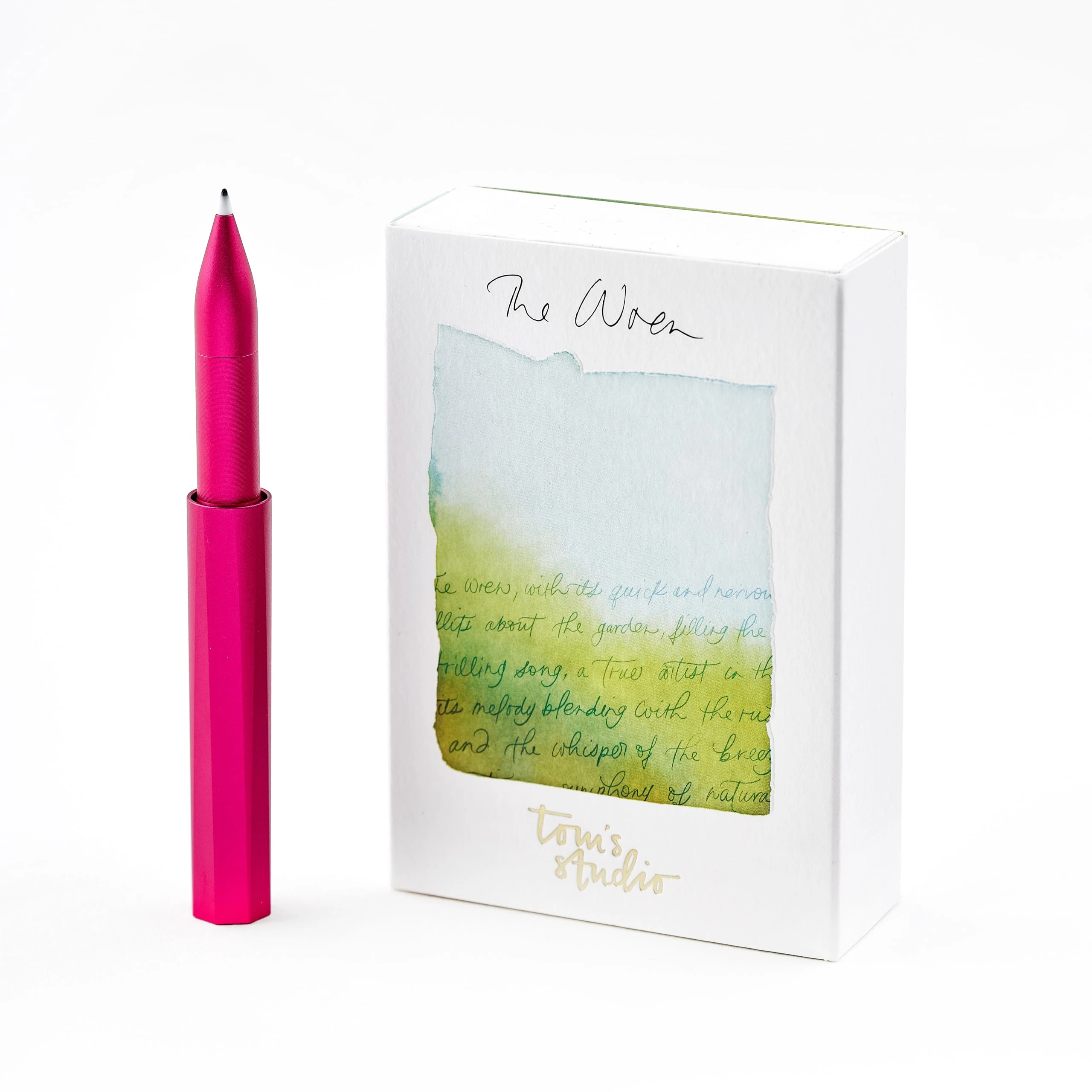 Tom's Studio The Wren – Refillable Everyday Writing Pen (Raspberry) | Japanese-Made Tip (0.3–0.5mm) | Anodised Aluminium | Includes Ink Reservoir & 3ml Midnight Ink Sample | Compact Gift for Writers