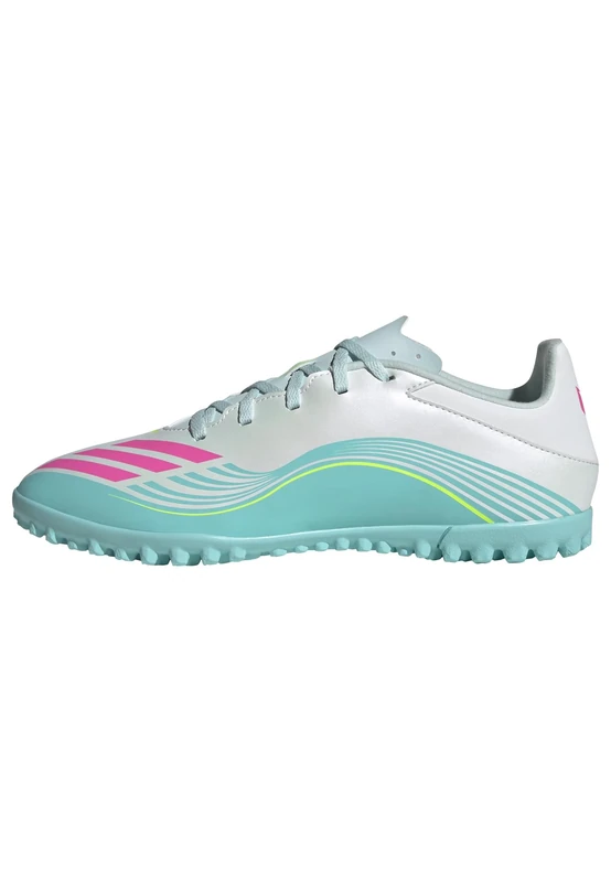 adidas Unisex F50 Messi Club Turf Football Shoes, FTWR White/Lucid Pink/Flash Aqua, 8.5 UK