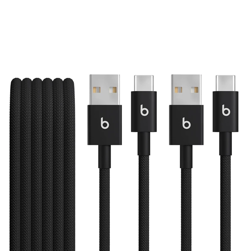 Beats USB-A to USB-C Woven Cable, 2 Pack, Fast Charging, Durable/Tangle-Free, Compatible Charger for Apple Devices w Lightning Ports (1.5 m) – Bolt Black