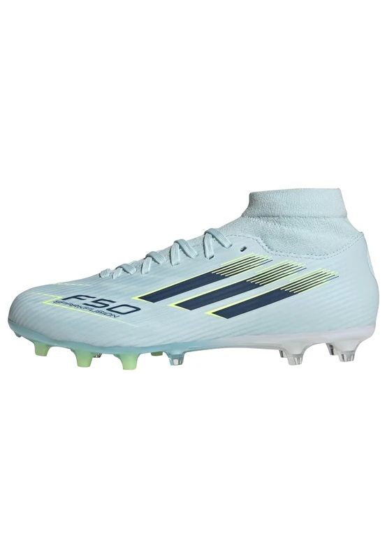adidas Women's F50 SPARKFUSION League Mid Cut Firm Ground/Artificial Ground Football Boots Womens, Almost Blue/Dusky Petrol/hi-res Yellow, 9 UK