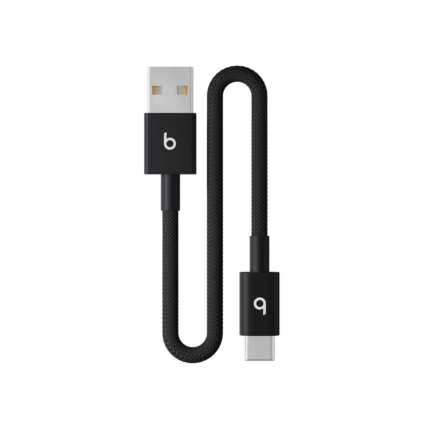 Beats USB-A to USB-C Woven Short Cable, Fast Charging, Durable/Tangle-Free, Compatible Charger for Apple & Android Devices (20 cm) – Bolt Black