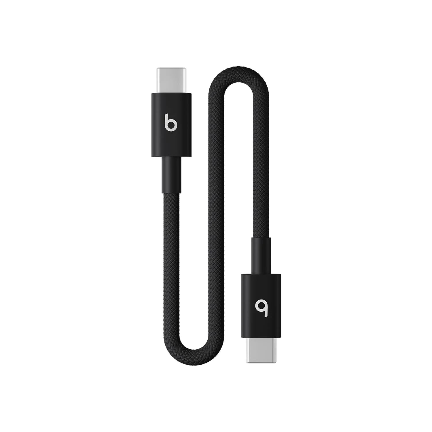 Beats USB-C to USB-C Woven Short Cable, Fast Charging, Durable/Tangle-Free, Compatible Charger for Apple & Android Devices (20 cm) – Bolt Black