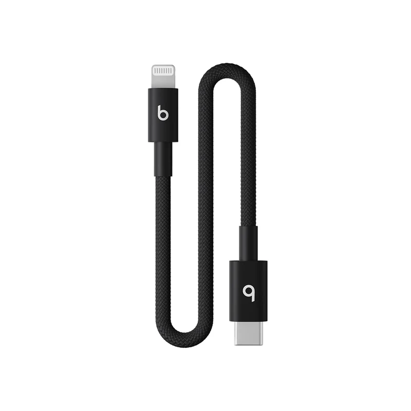 Beats USB-C to Lightning Woven Short Cable, Fast Charging, Durable/Tangle-Free, Compatible Charger for Apple Devices w Lightning Ports (20 cm) – Bolt Black