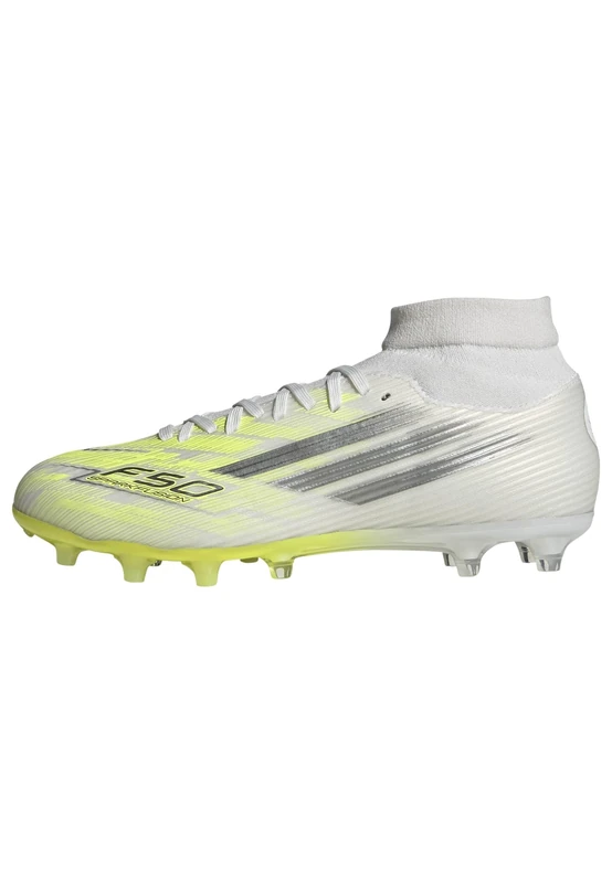 adidas Women's F50 SPARKFUSION League Mid Cut Firm Ground/Artificial Ground Football Boots Womens, FTWR White/Iron met./hi-res Yellow, 10.5 UK