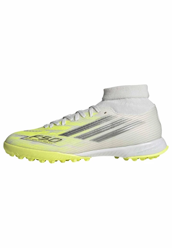 adidas Women's F50 SPARKFUSION League Mid Cut Turf Football Shoes Womens, FTWR White/Iron met./hi-res Yellow, 5 UK