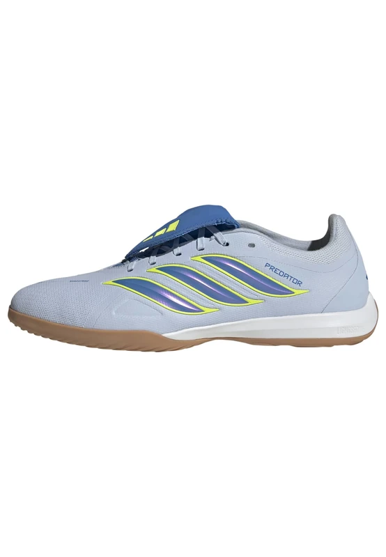 adidas Unisex Predator League Fold-Over Tongue Indoor Football Shoes, Crystal Sky/ray Blue/Team Solar Yellow 2, 7.5 UK