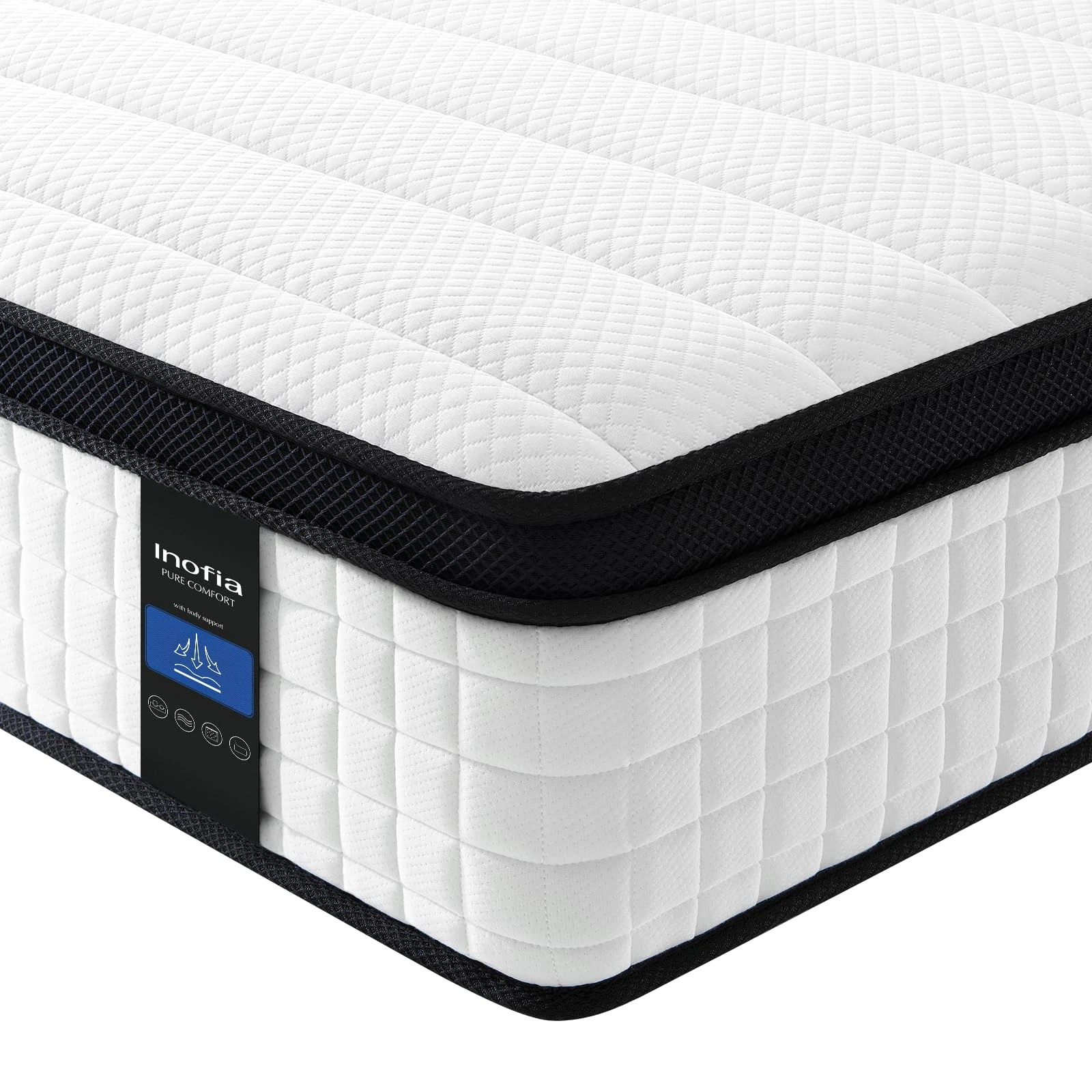 Inofia King Size Mattress, 12 Inch Hybrid Mattress with Aeroshield Memory Foam and NexusArc Pocket Sprung,Cozy and Breathable Fabric,The Elegant Plus Collection,King(150×200×30cm)