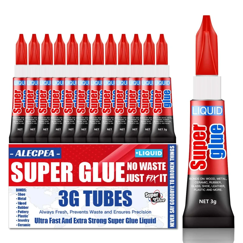 3g (12 Pack), Super Glue Liquid, All Purpose, Fast Setting, Ideal for Metal, Ceramics, Leather & More