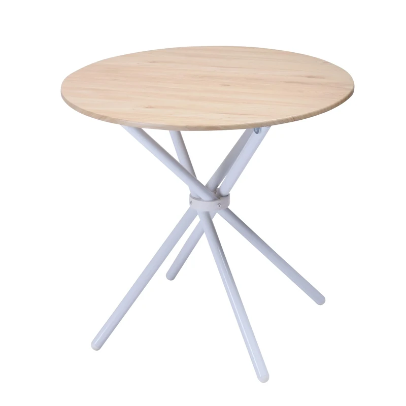 FurnitureR Round Dining Table,80x80cm Modern Style, Metal Frame with Chopstick Designed Leg,Wooden Top，Oak White