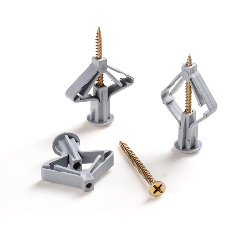 60-Pack Plasterboard Wall Plugs, Gypsum Board Fixing Anchors for Hollow Walls, Universal Heavy-Duty Drywall Anchors, Self-Expanding Gray Anchors, Anti-Rotation Expanding Plasterboard Screws