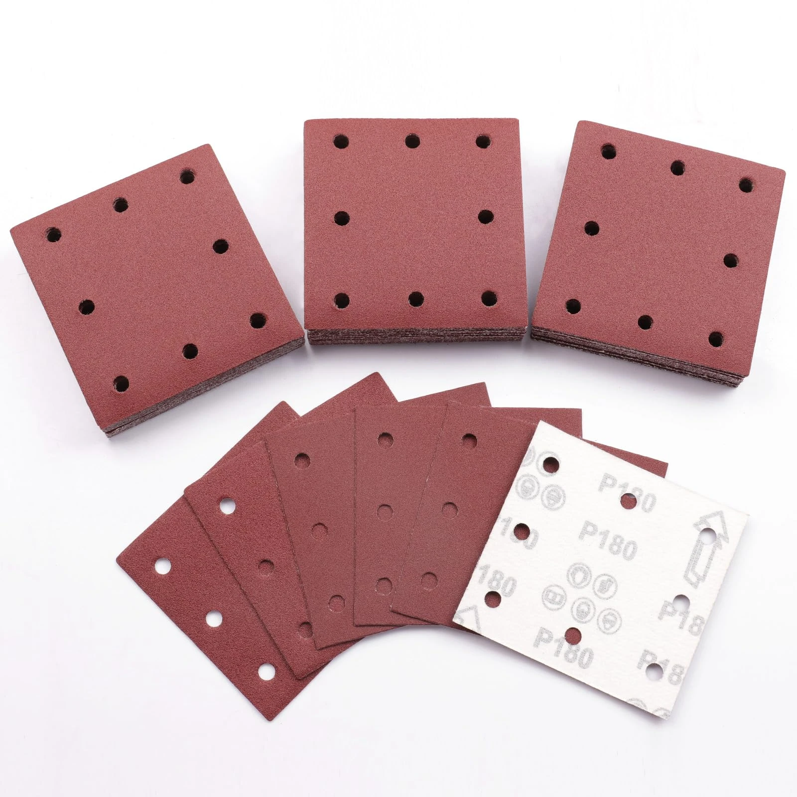 Sruhrak 110x115mm Sandpaper, 50 Pieces Sanding Sheets Hook and Loop Sanding Pads 180 Grits Rectangular Sander Paper Set for Bosch Electric Sander Polishing, Rust Removal