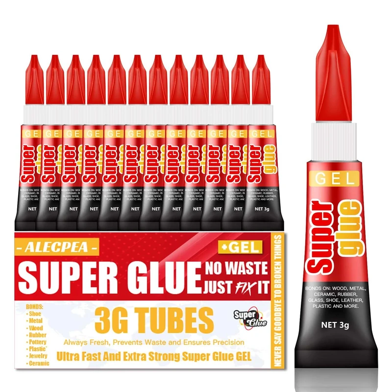 3g (12 Pack), Super Glue Gel, All Purpose, Fast Setting, No Run Formula with Anti Clog Cap, Ideal for Metal, Ceramics, Leather & More