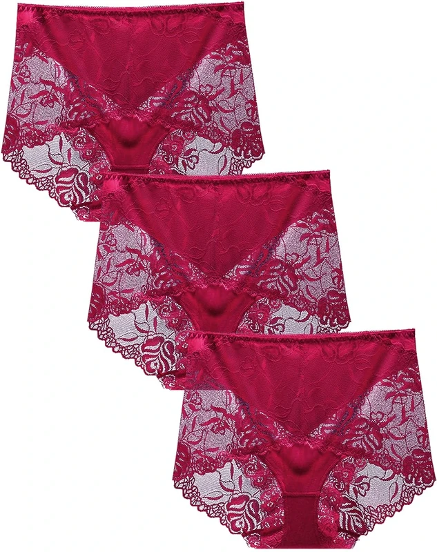 BLKDOTS Women's High Waist Hipster Briefs Seamless Panties Soft Lace Underwear Breathable Underpants, L