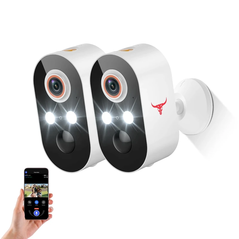 BoldHero 1080p Wireless Security Camera, 2.4GHz Wi-Fi, Cloud Storage, Color Night Vision, AI Human Detection, PIR Motion Detection, 2-Way Talk, Outdoor Surveillance Bullet Cam (2 Pack)