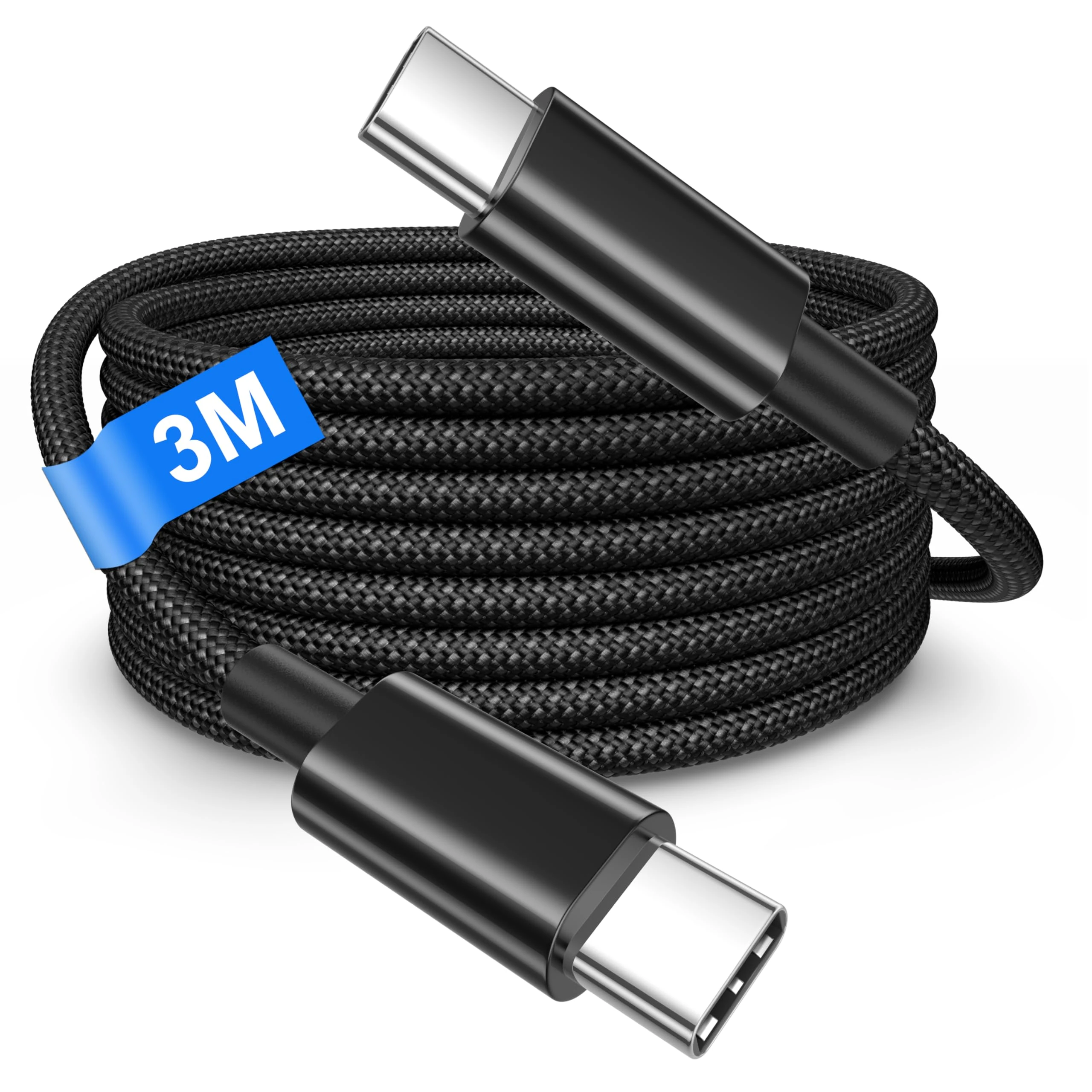 100W USB C to USB C Cable, 3M Super Fast USB C Charger Cable for iPhone 17/16/16 Plus/15/15 Plus, ipad Air/Pro, Samsung S25/S24 Ultra/S23,A55/54/, Fast USB C Charger Cable for Samsuang Nylon Braided