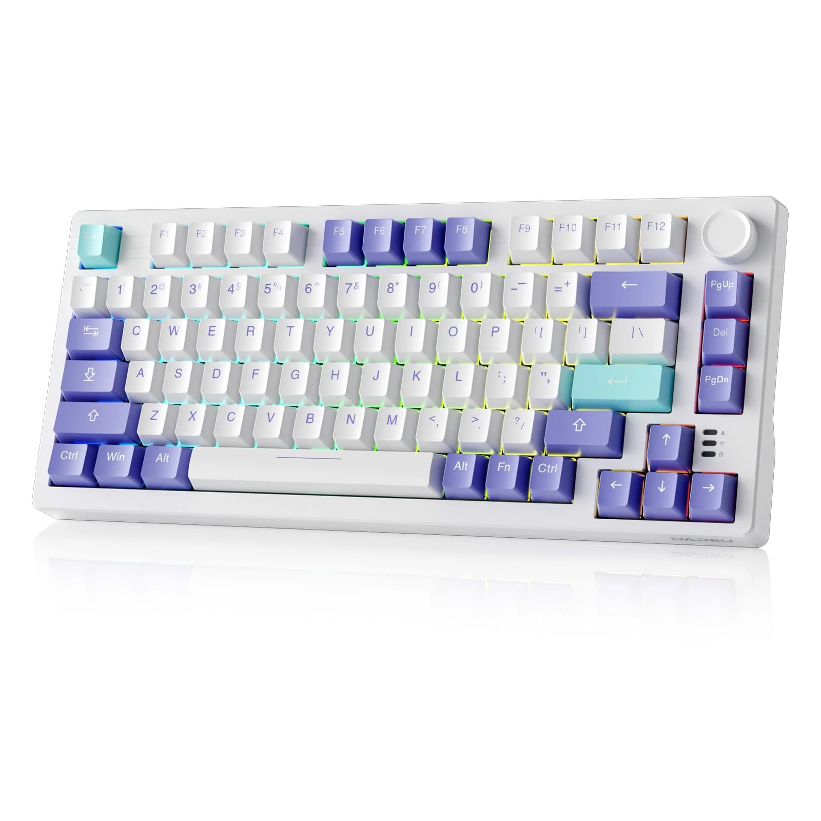 DAREU EK75PRO Wireless Gaming Keyboard,75% RGB Hot-Swappable Creamy Mechanical Keyboard with Knob, 2.4Ghz/BT5.1/USB-C Connectivity, 81 Keys Gasket Mount, PBT Keycaps&Linear Switch for Win/MAC