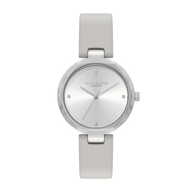 Olivia Burton Three Hand Quartz Movement Watch for Women Dimension Collection with Earl Grey Leather Strap - 24000262