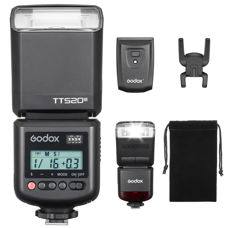 GODOX TT520III TT520 III Camera Flash Speedlite Strobe with Transmitter Receiver, Universal Hot Shoe Design, Compatible with Canon Nikon Sony Olympus Fujifilm Panasonic Camera