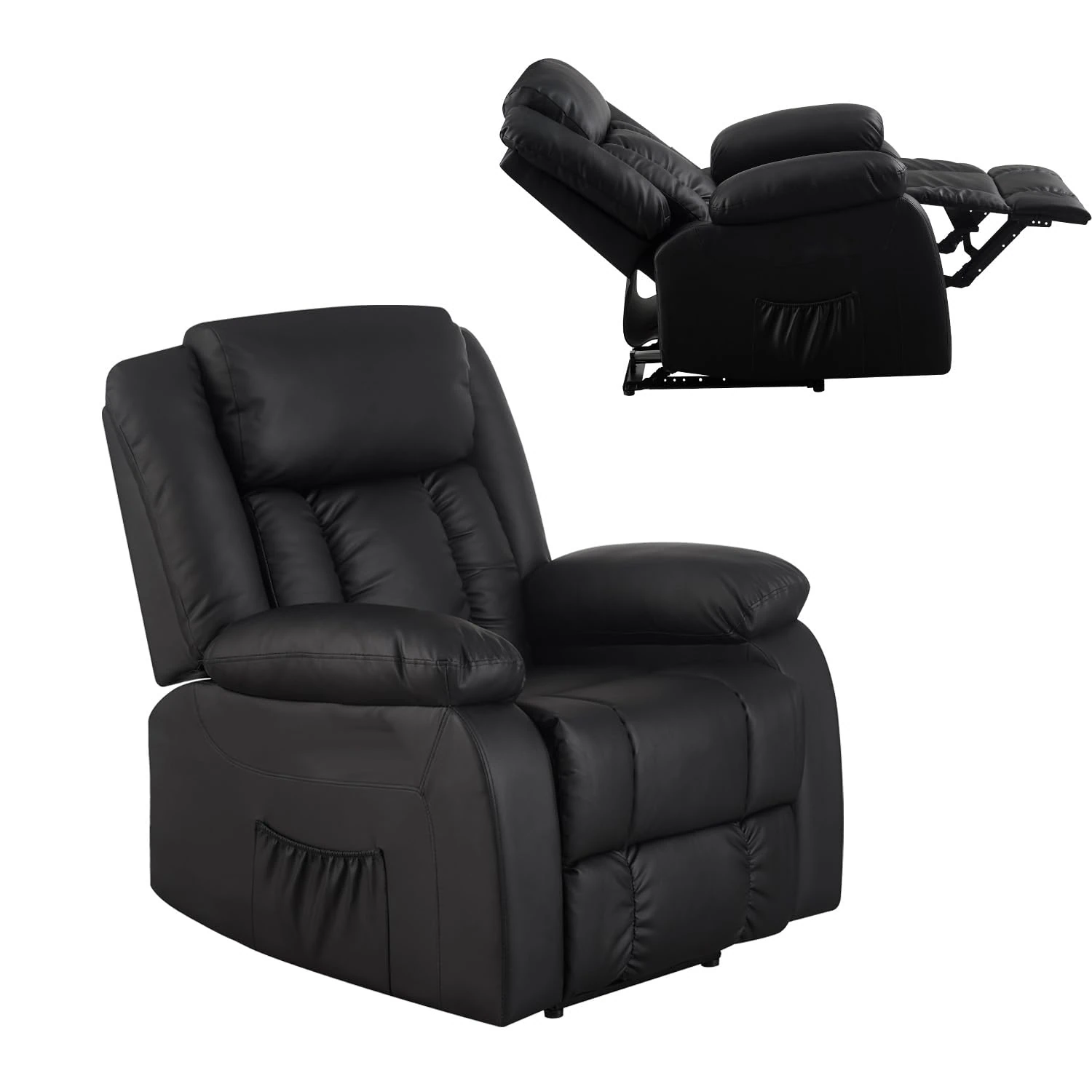 TRIOBLADE Recliner Armchair Reclining Chair Single Padded Seat PU Leather Sofa Lounge Adjustable Legrest and Backrest Home Living Room Theater Bedroom Reclining Functions