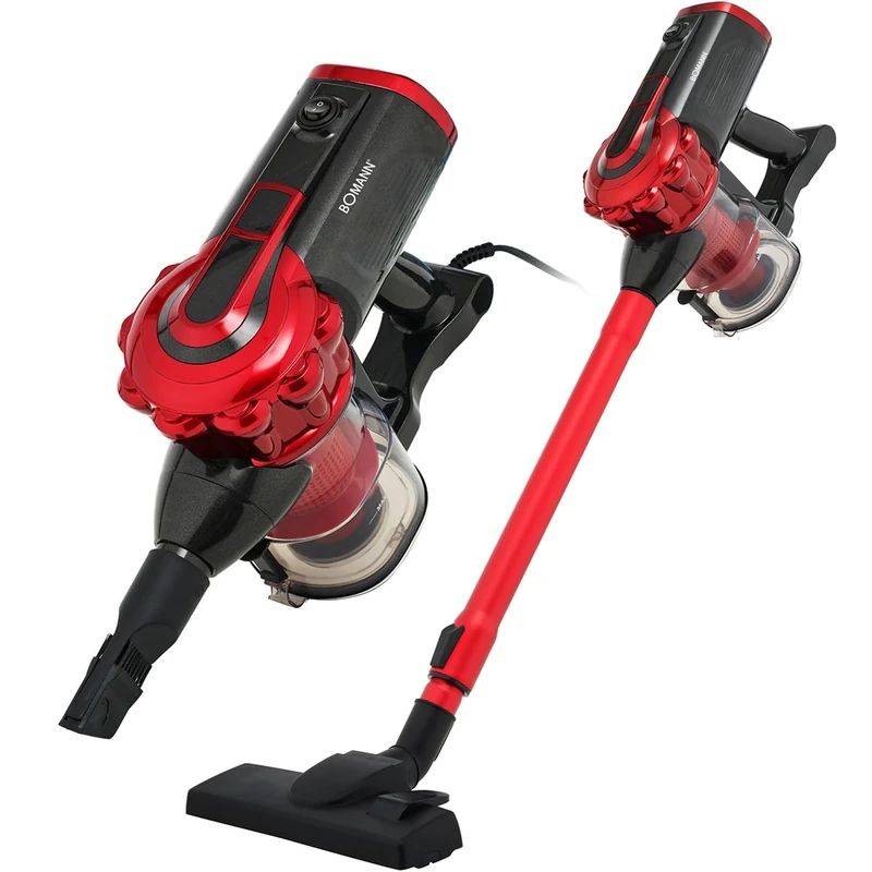 Bomann BS6072CB 2 in 1 Handheld Vacuum Cleaner with Red Wire - 600 W, HEPA Filter Technology, Telescopic Tube 47-77 cm, Accessories Included, Ideal for Floors and Furniture