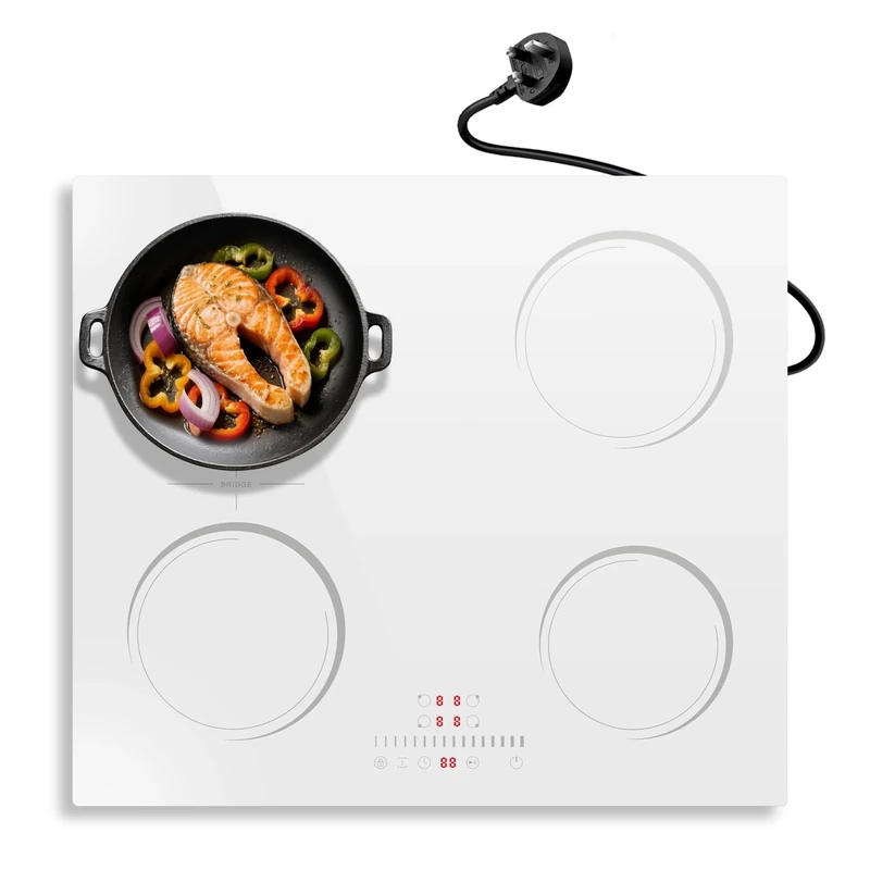 Nefaracy 60cm White 4-Ring Induction Hob - 2800W Built-In with Timer