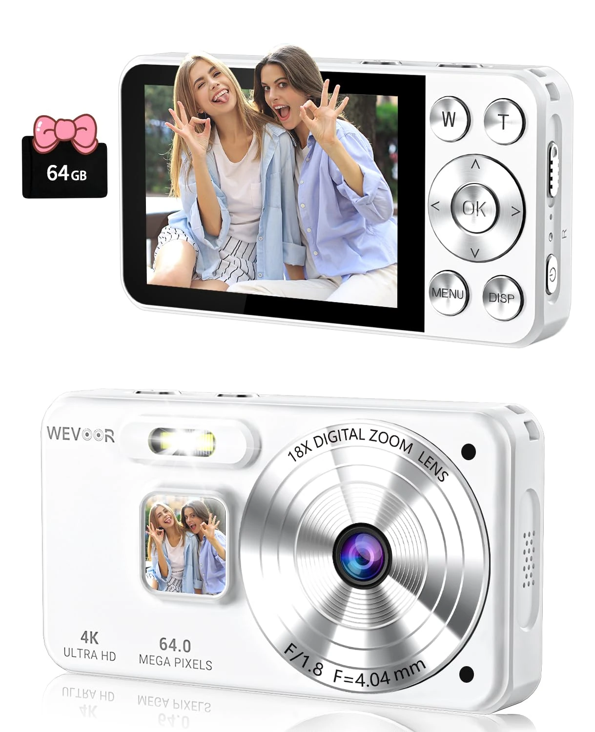 Digital Camera 4K 64GB, Wevoor 64MP Autofocus Mini Compact Camera with 2.8" Screen, 18X Digital Zoom 2000mAh Portable Pocket Vlog Camera for Adult Beginner Teens Travel Party Selfie Recording