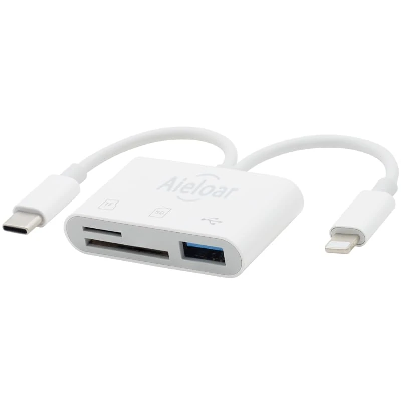 Aieloar SD Card Reader for iPhone, USB-C & Lightning Adapter with USB Port for Micro SD/SD, Compatible with iPhone, iPad, Macbook,Camera