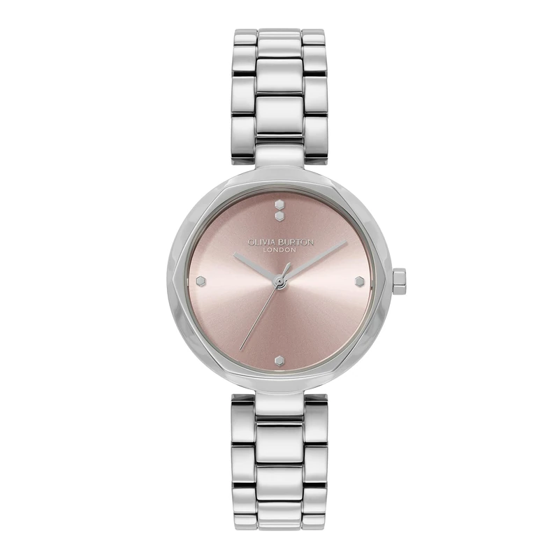 Olivia Burton Three Hand Quartz Movement Watch for Women Dimension Collection with Silver Stainless Steel Bracelet - 24000259