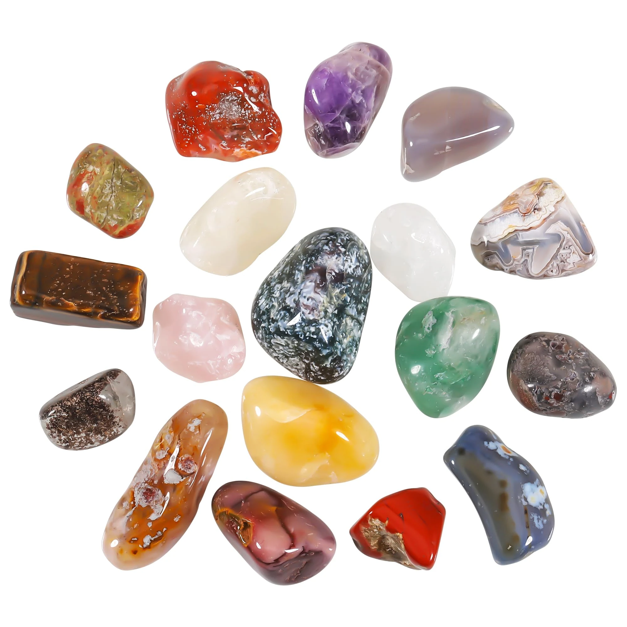 Zourglow 18pcs Healing Crystals Gemstones Set, Natural Polished Gem Stones, Lucky Pocket Stone for Yoga Balancing, Meditation, Reiki, Anxiety Stress Relief (B-18)