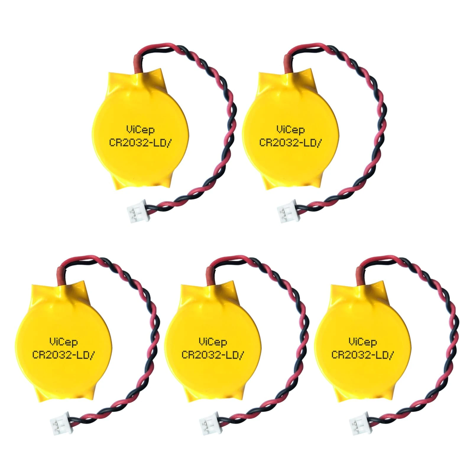 ViCep 5-Pack CR2032 CMOS Battery 3V Motherboard BIOS Batteries with 2 Wire Leads and MOLEX Connector Computer Replacement