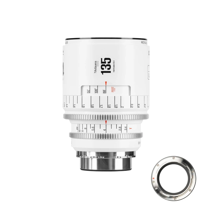 7artisans 135mm T2.4 Infinte Series Professional Full Frame Manual Cine Lens Compatible for PL Mount for Photography Filmmaking, White