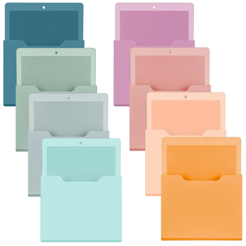 Gilprop 8 Pack Magnetic File Holder Paper Holder Pocket Organizer Hanging 10 X 13 Inch Wall File Organizer Office Supplies Storage for Magazines Cabinets Mails Refrigerator Notebooks(Morandi Color)
