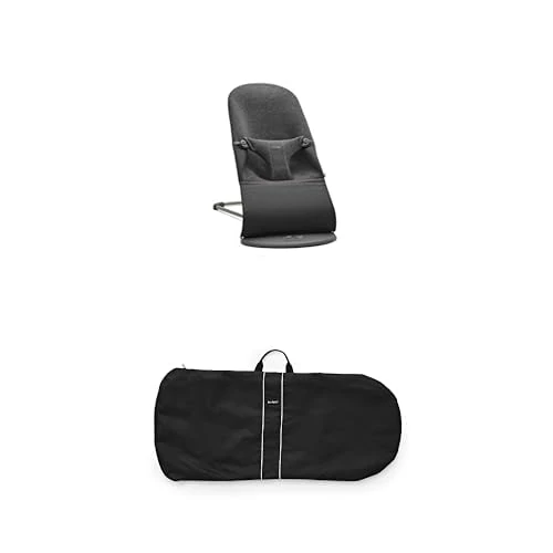 Bundle of BabyBjörn Bouncer Bliss, 3D jersey, Charcoal grey +Transport Bag for Bouncer, Black