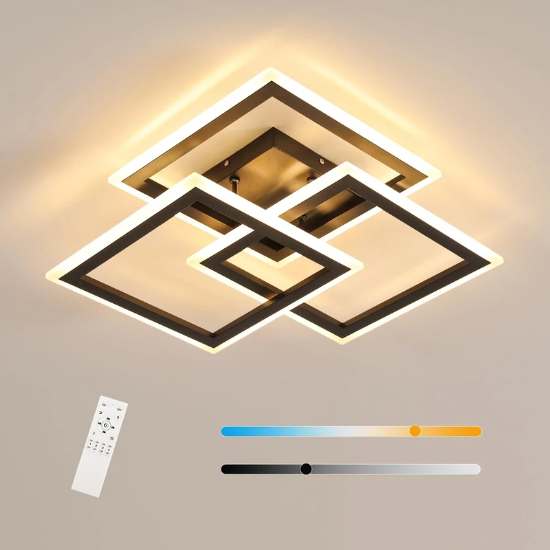 Comely Led Three Square Acrylic Ceiling Lights Black Stepless Dimming 47cm 40w