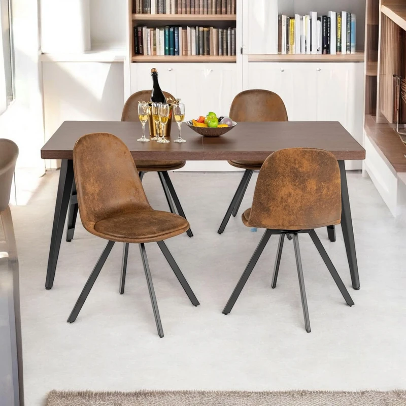 HOMYLIN 5-Piece Table & Chair Set, Dark Brown, MDF and Metal Construction Desk and 4 Suede Swivel Chairs, Home Office, Perfect for Elegant Gatherings, Versatile and Durable