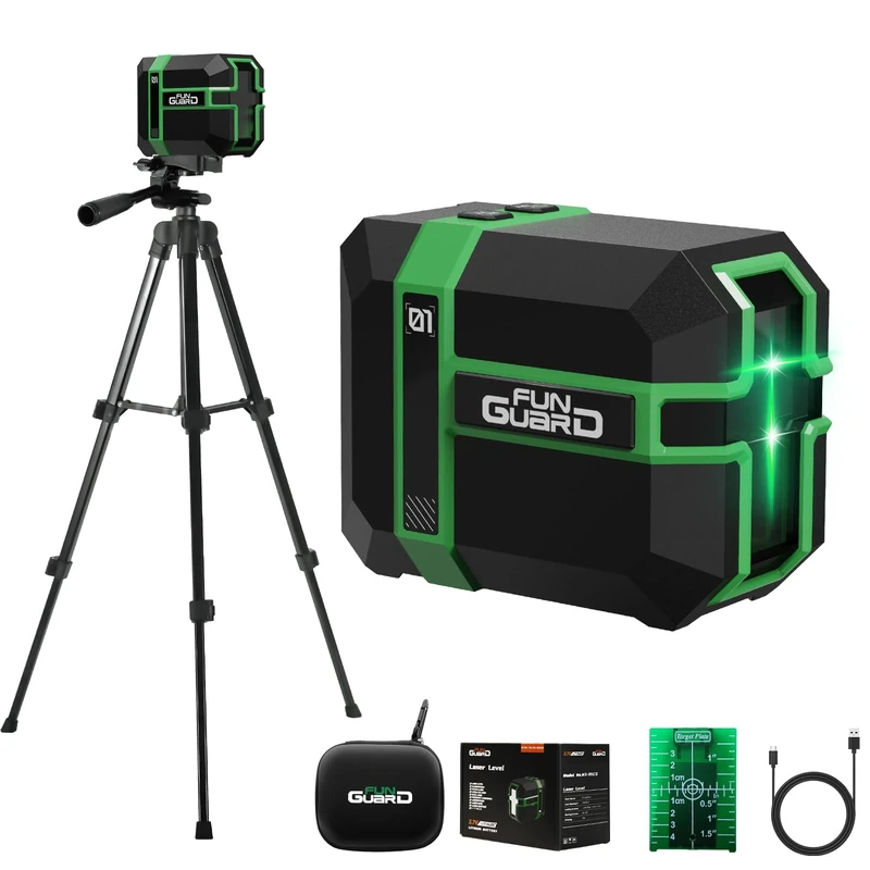Funguard Green Laser Level with Adjustable Tripod Type-C Rechargeable Self Leveling Waterproof with Pulse Mode for Construction Home Decoration DIY etc.