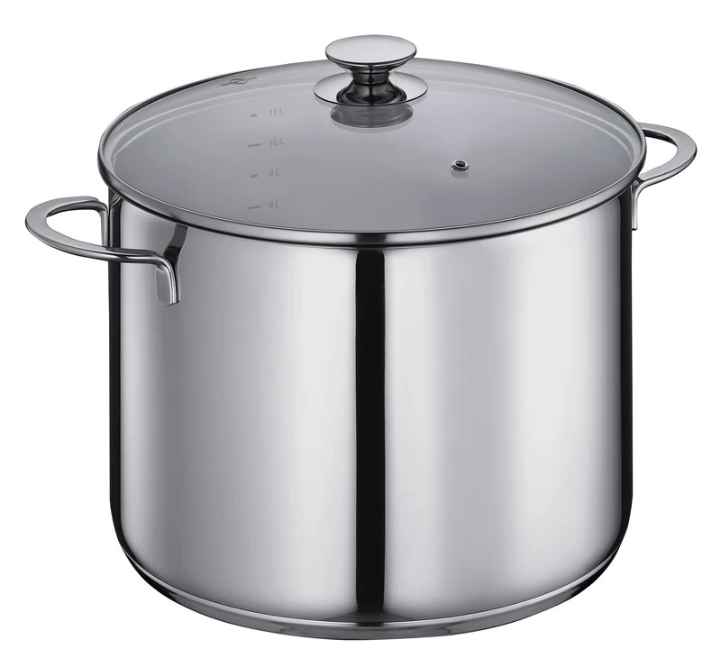 KÜCHENPROFI Capri Stock Pot, Diameter 28 cm, Stainless Steel, 12 L, with Inner Scale and Safety Glass Lid with Steam Hole, Strong Multilayer Base, Ideal for Large Portions and Energy-Saving Viewing