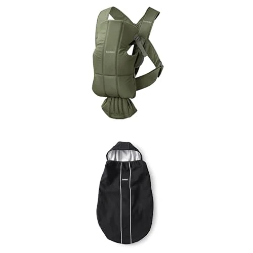 Bundle of BabyBjörn Baby Carrier Mini, Woven, Dark Green + Cover for Baby Carrier, Black