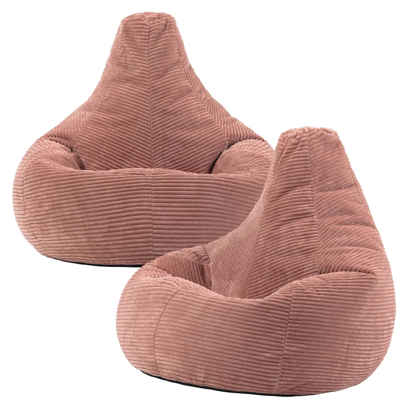 icon Dalton Cord Bean Bag Chair, Set of 2, Dusk Pink, Large Adult Bean Bag with Filling Included, Comfy Chair, Living Room Furniture, Bedroom Furniture