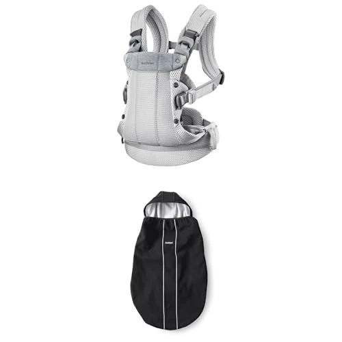 Bundle of BabyBjörn Baby Carrier Harmony, 3D Mesh, Silver + Cover for Baby Carrier, Black