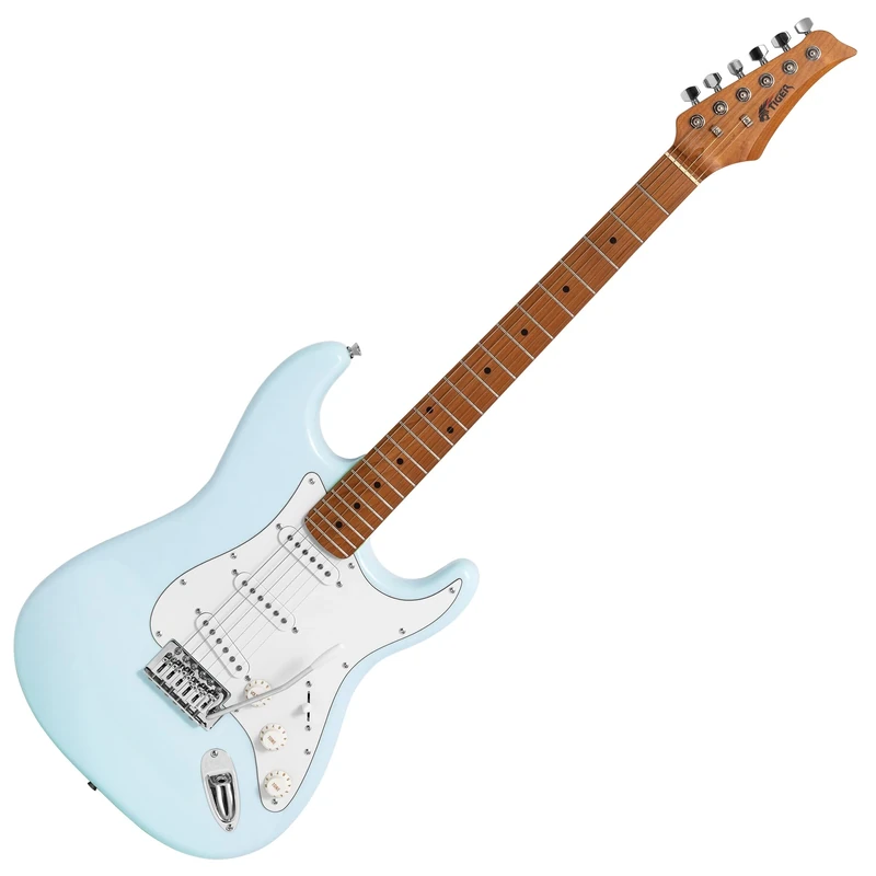 Tiger ELG-LBL Full Size Electric Guitar – Roasted Maple Neck, Versatile SSS Pickups (3x Single coil Pickups), Light Blue – Suitable for All Playing Styles
