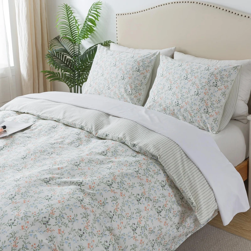 HoneiLife Botanical Duvet Cover King - 100% Cotton Comforter Cover Sets, Floral Duvet Cover Sets, Wildflower Bedlinen Set for King Beds