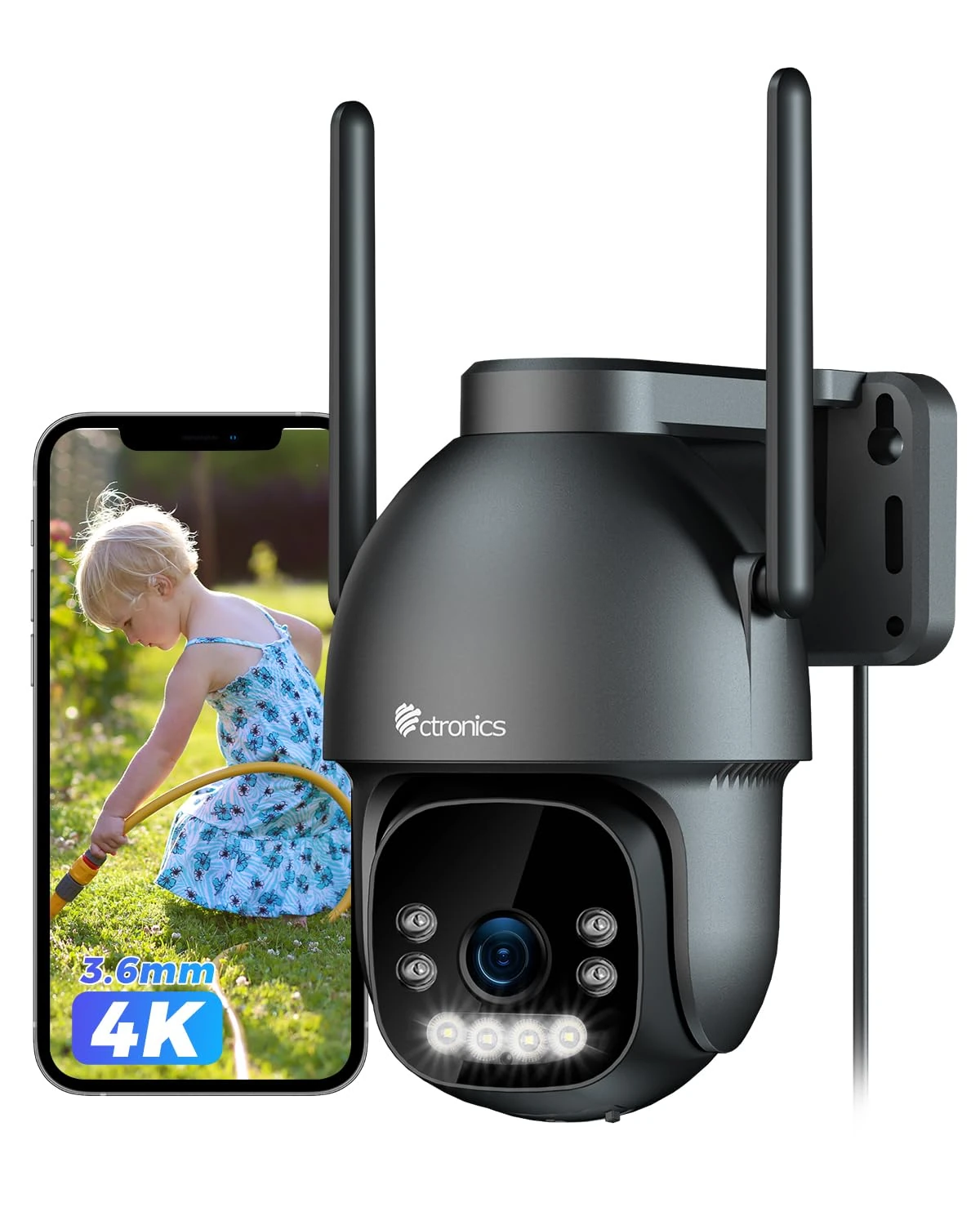 Ctronics 4K Security Camera Outdoor WiFi, PTZ Camera with 8MP Color Night Vision, 2.4/5GHz WiFi, Human/Vehicle/Animal Detection, Supports NVR & 24/7 Recording, 2 Way Audio, IP66
