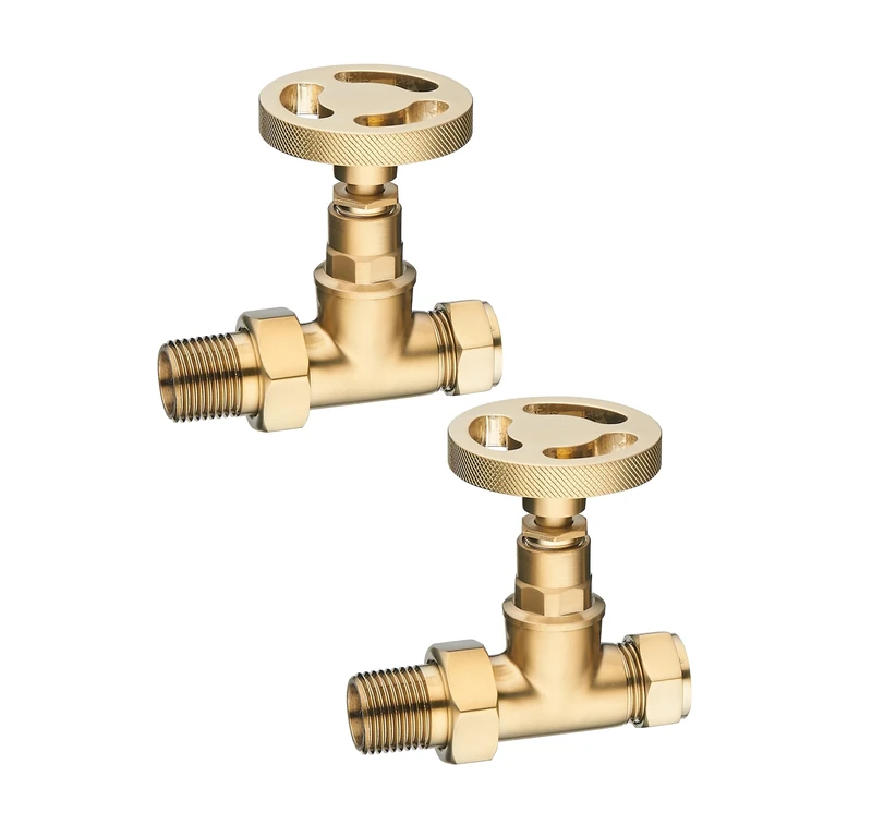 Keenware Milano Straight Industrial Style Radiator Valves: Brushed Brass