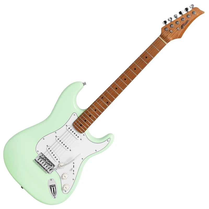 Tiger ELG-MG Full Size Electric Guitar – Roasted Maple Neck, Versatile SSS Pickups (3x Single coil Pickups), Mint Green – Suitable for All Playing Styles