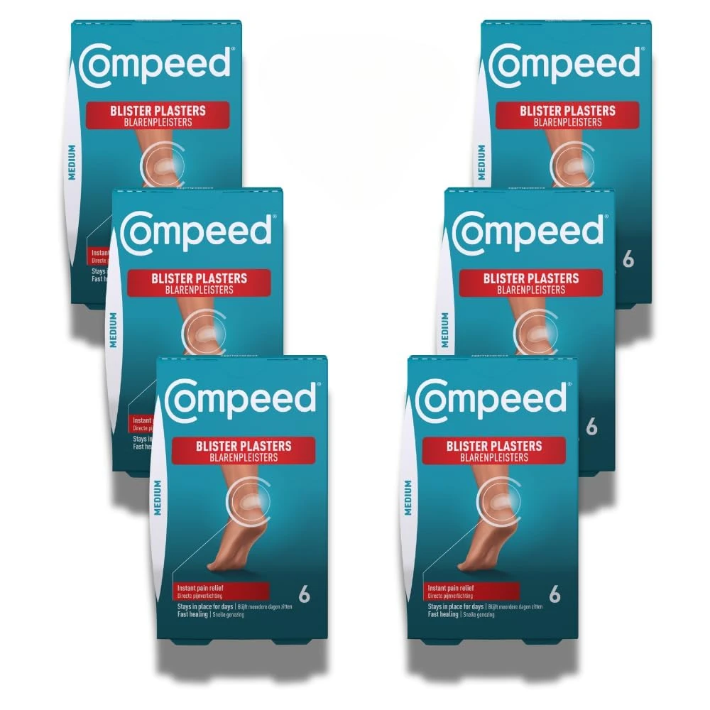 Compeed Medium Size Blister Plasters Bundle - 6 x 6 Count (36 Plasters) - Foot Treatment, Heal Fast